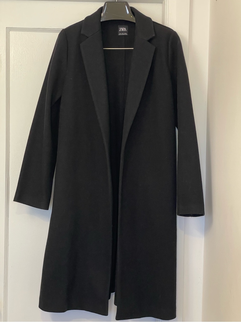 Zara Black Long Open-Front Coat